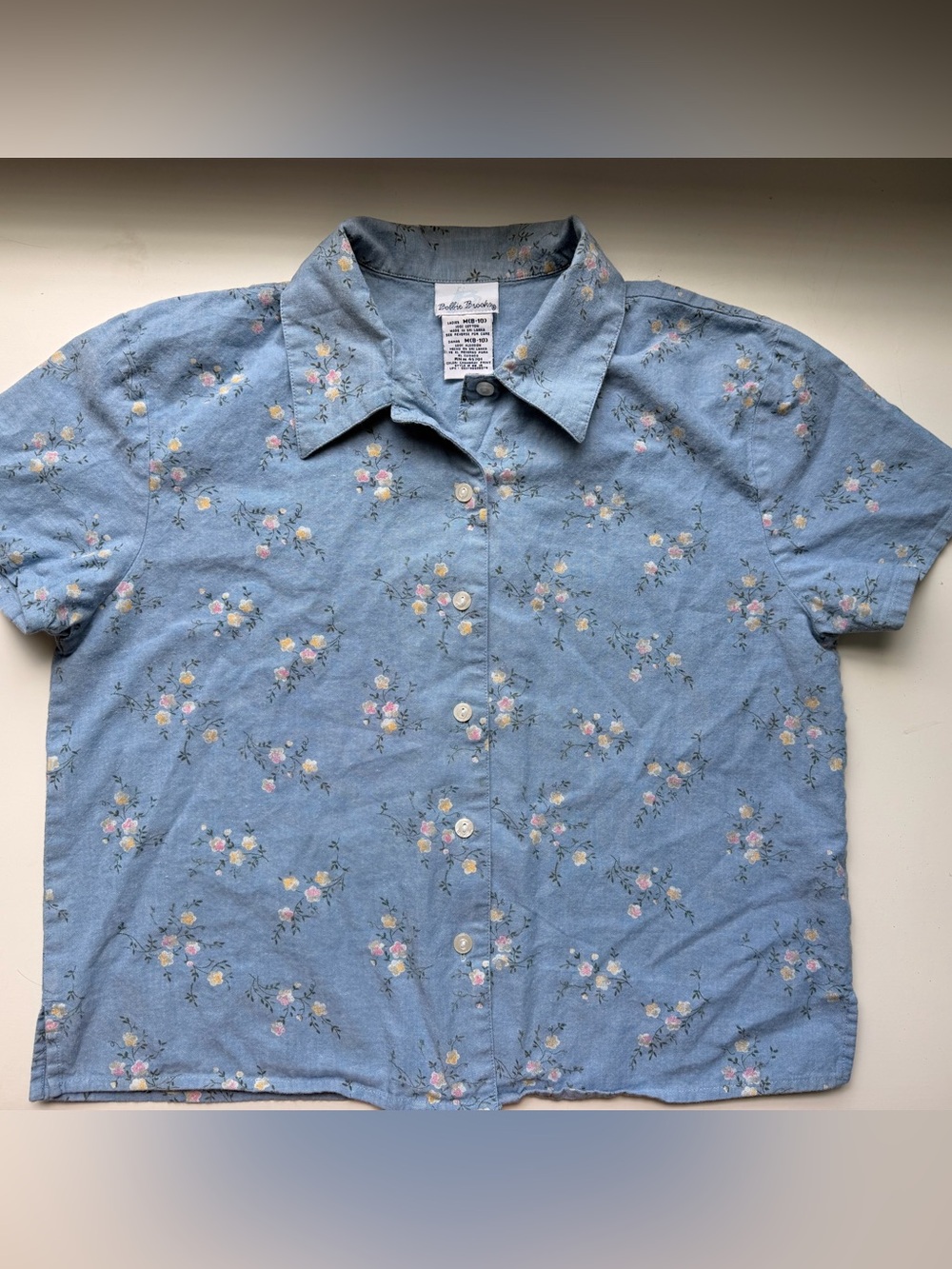 Vintage Bobbie Brooks cotton chambray floral denim button up M